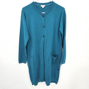 J. Jill | Button Front Wool Blend Long Cardigan Teal Medium